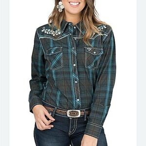 Cowgirl Hardware Embroidered Plaid Shirt size S
